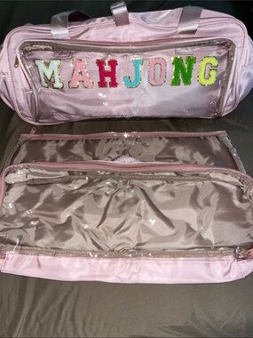 Pink Mahjong Travel Bag with Clear Front Pocket